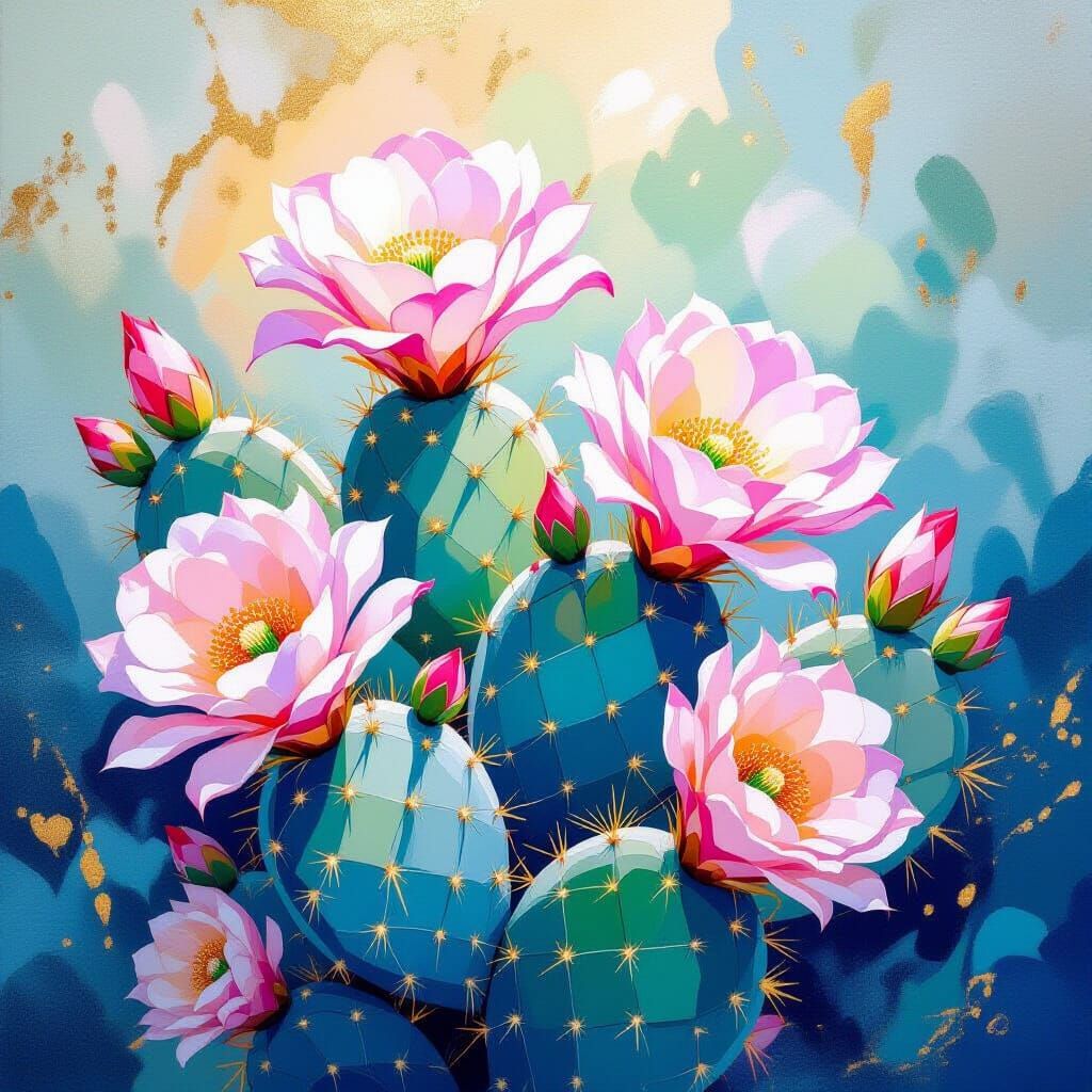 Blooming Cactus in Impressionist Rococo Style
