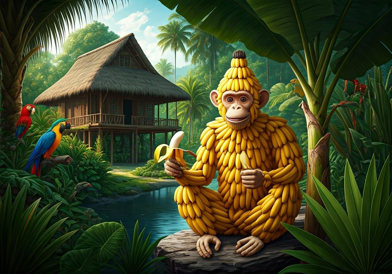 Banana monkey in the jungle