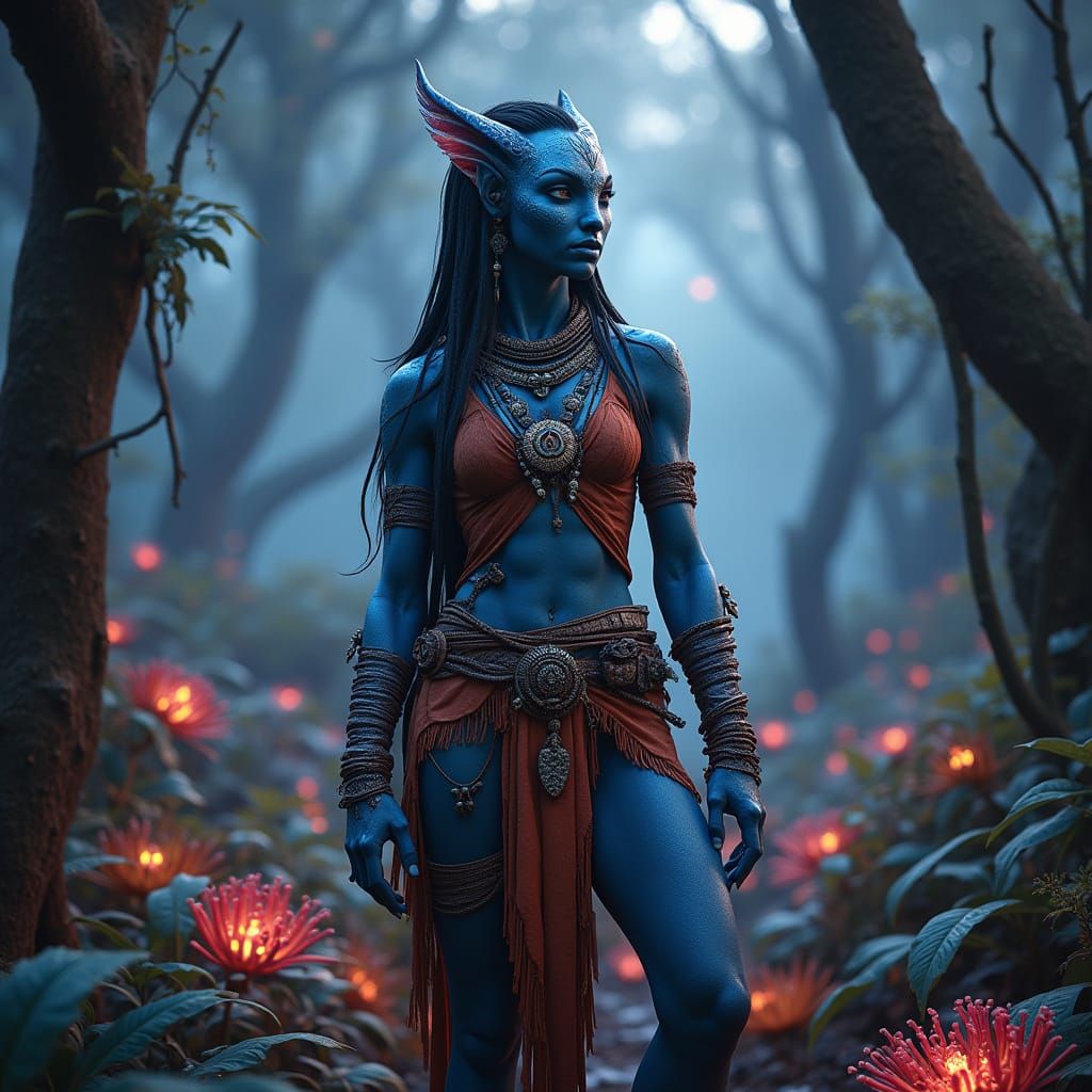 Na'vi Warrior in Pandora's Bioluminescent Forest