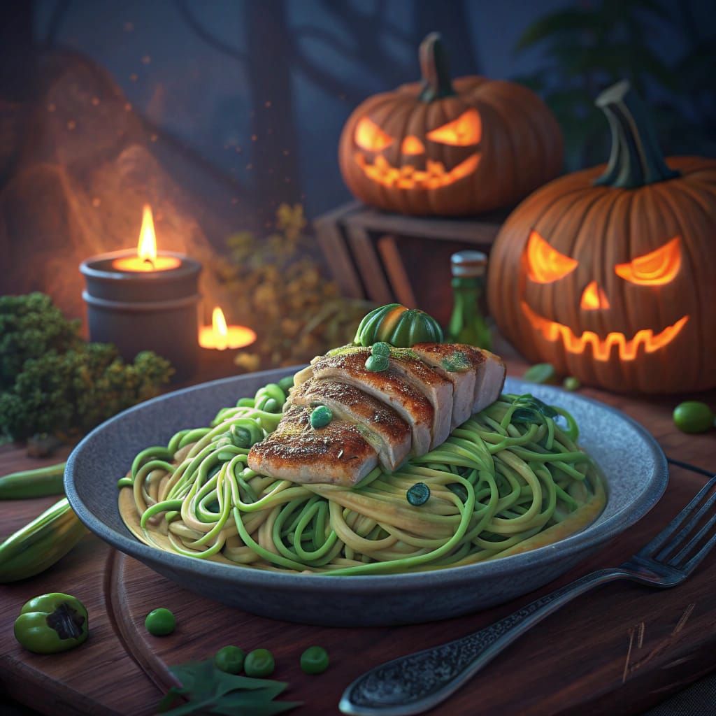 Zucchini Noodles in Radioactive Halloween Still Life