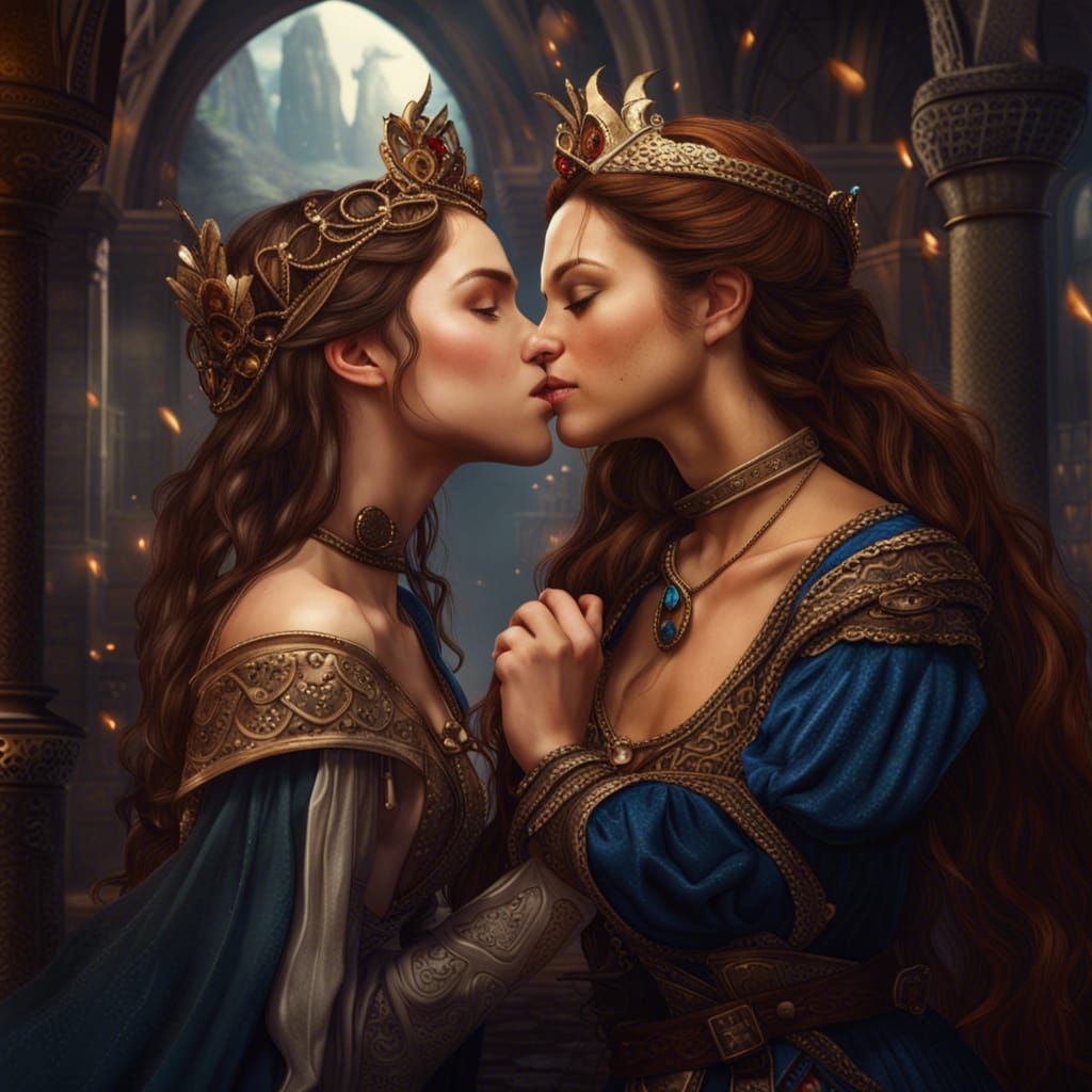 Fantasy Art: Two Princesses Kissing