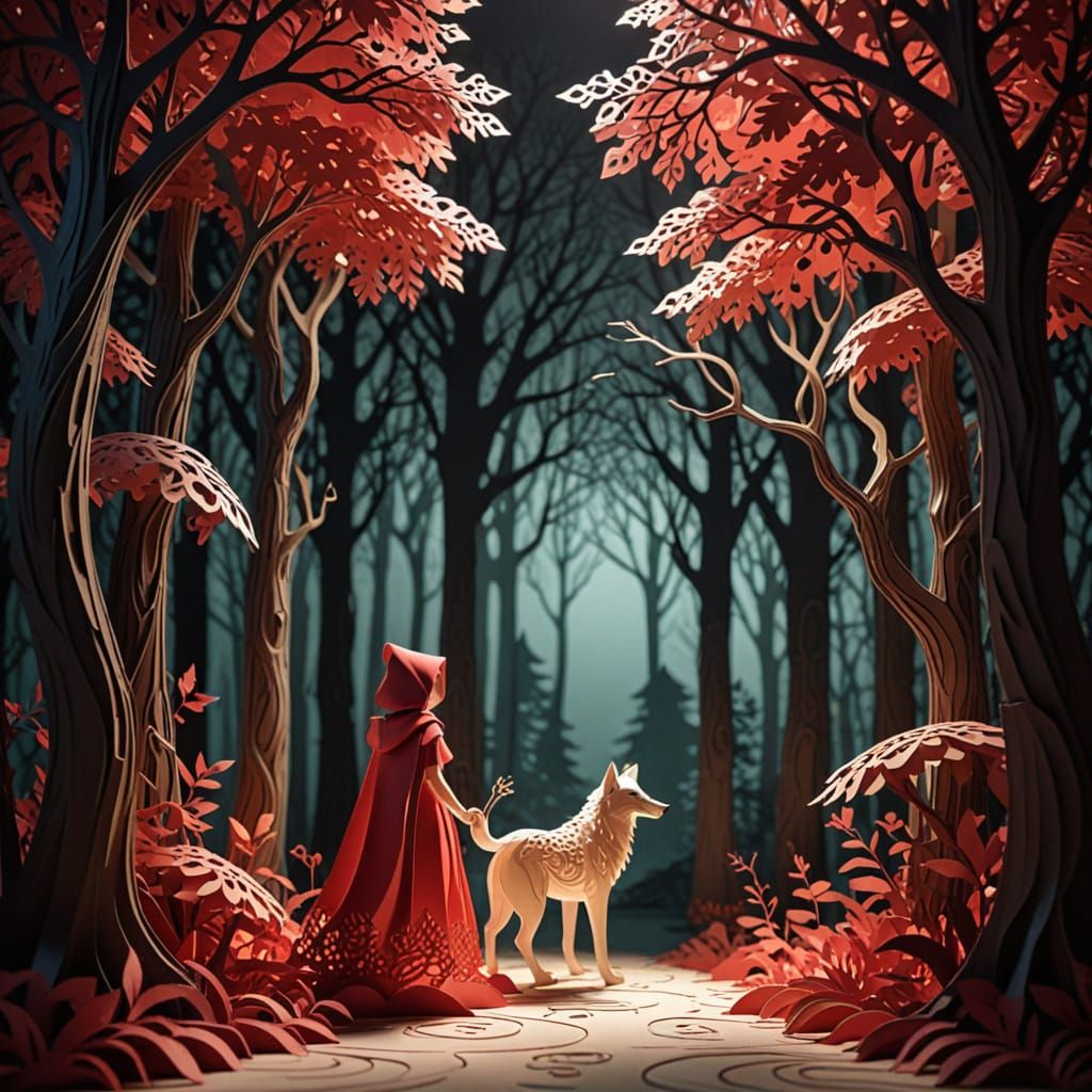 Kirigami Art: Red Riding Hood Confronts the Wolf
