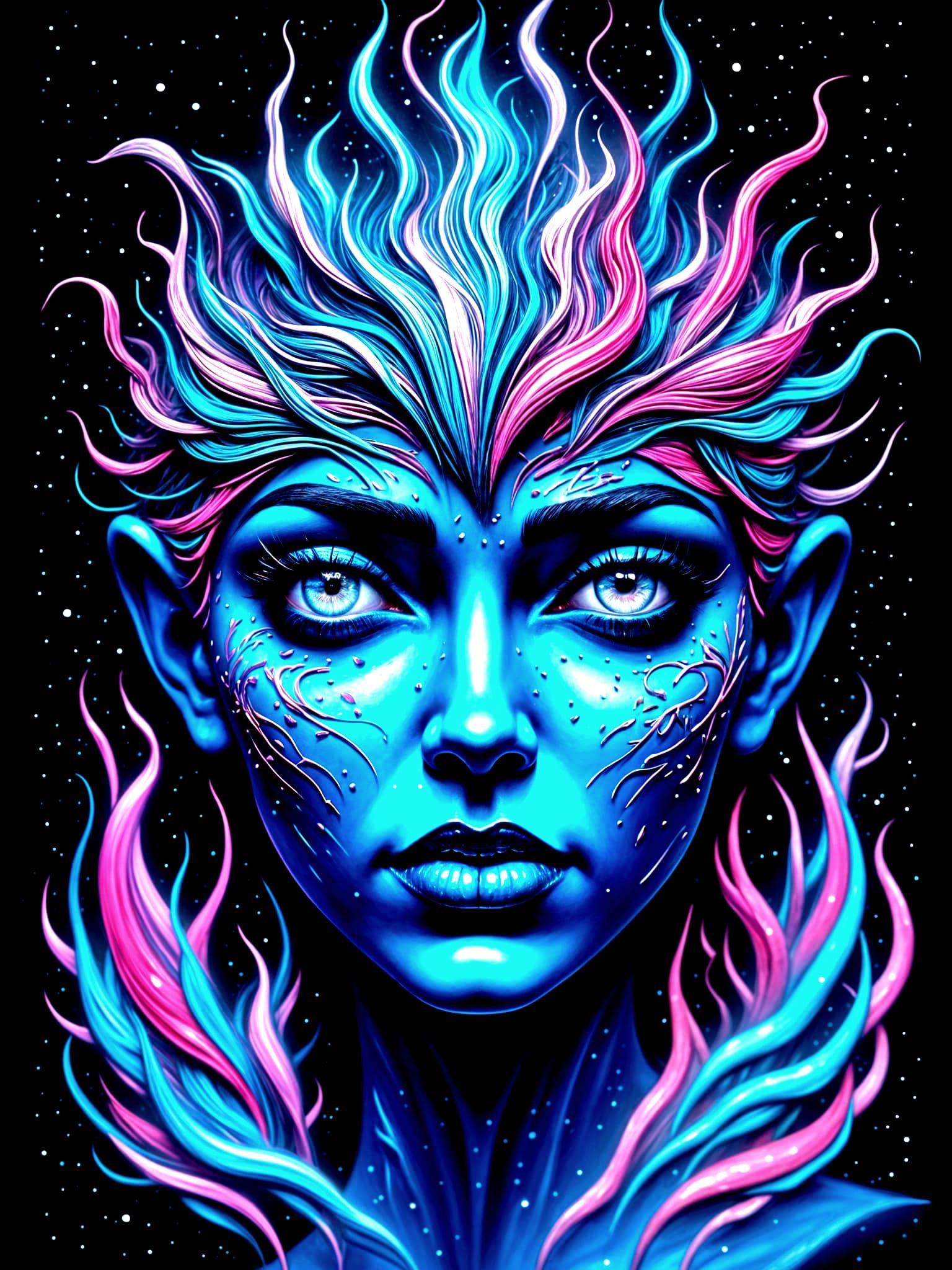 Blue Avatar Exudes Futuristic Coolness in 4D Illusion