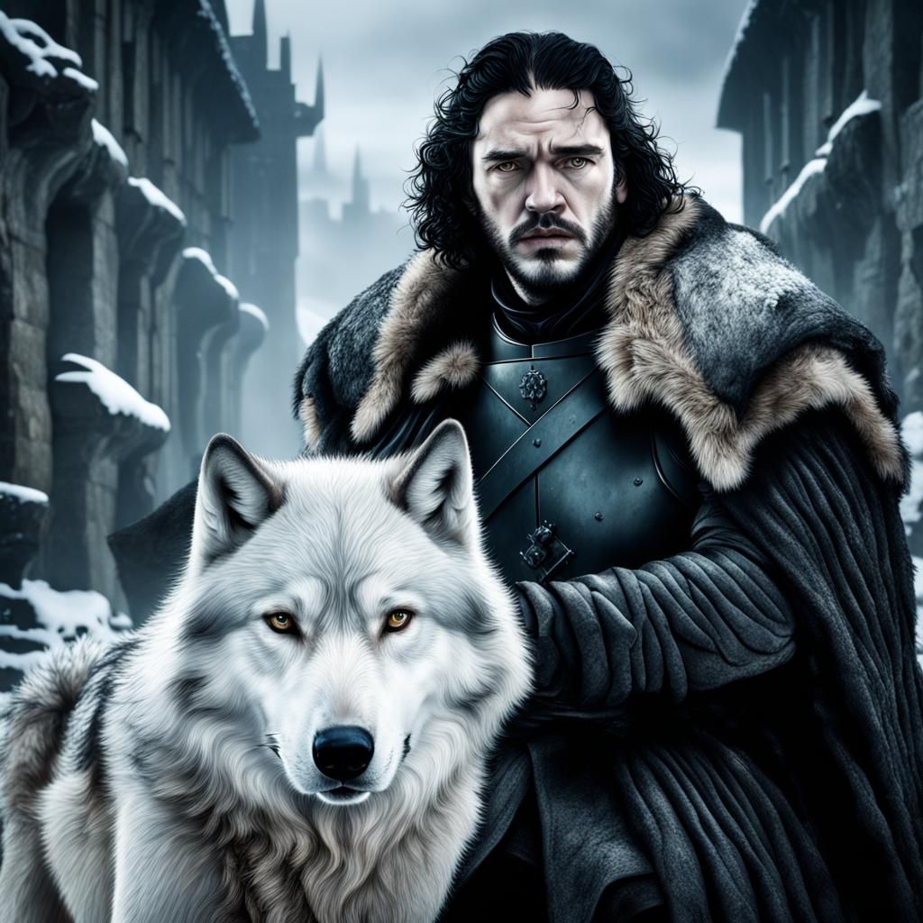 Jon Snow and Direwolf Portrait: Game of Thrones