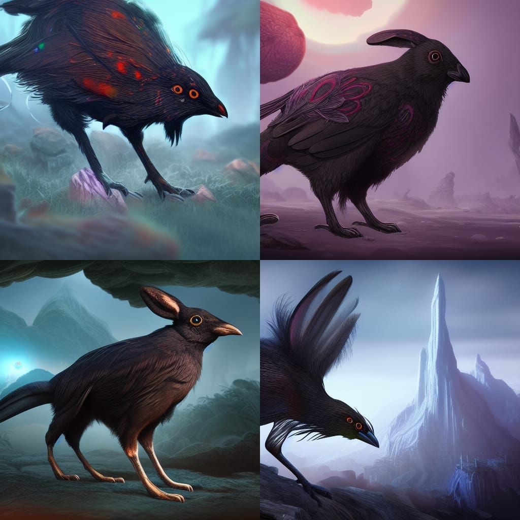 Fantastical Crow Rabbit Hybrid Concept Art