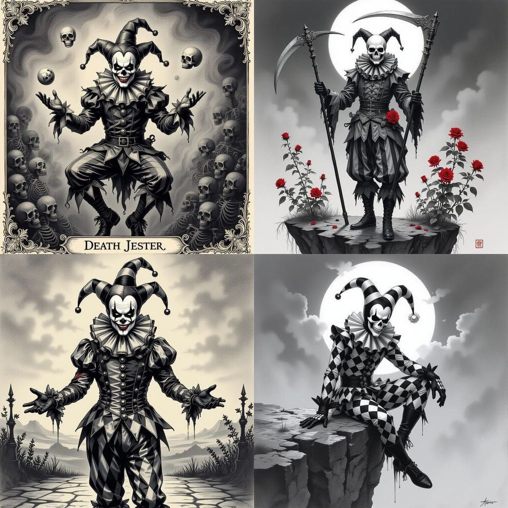 Jester Tarot Card with Death Harlequin