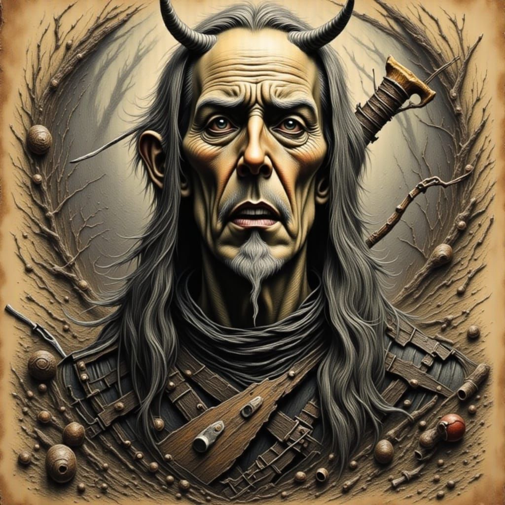 Wise Old Man Portrait in Graphite Style