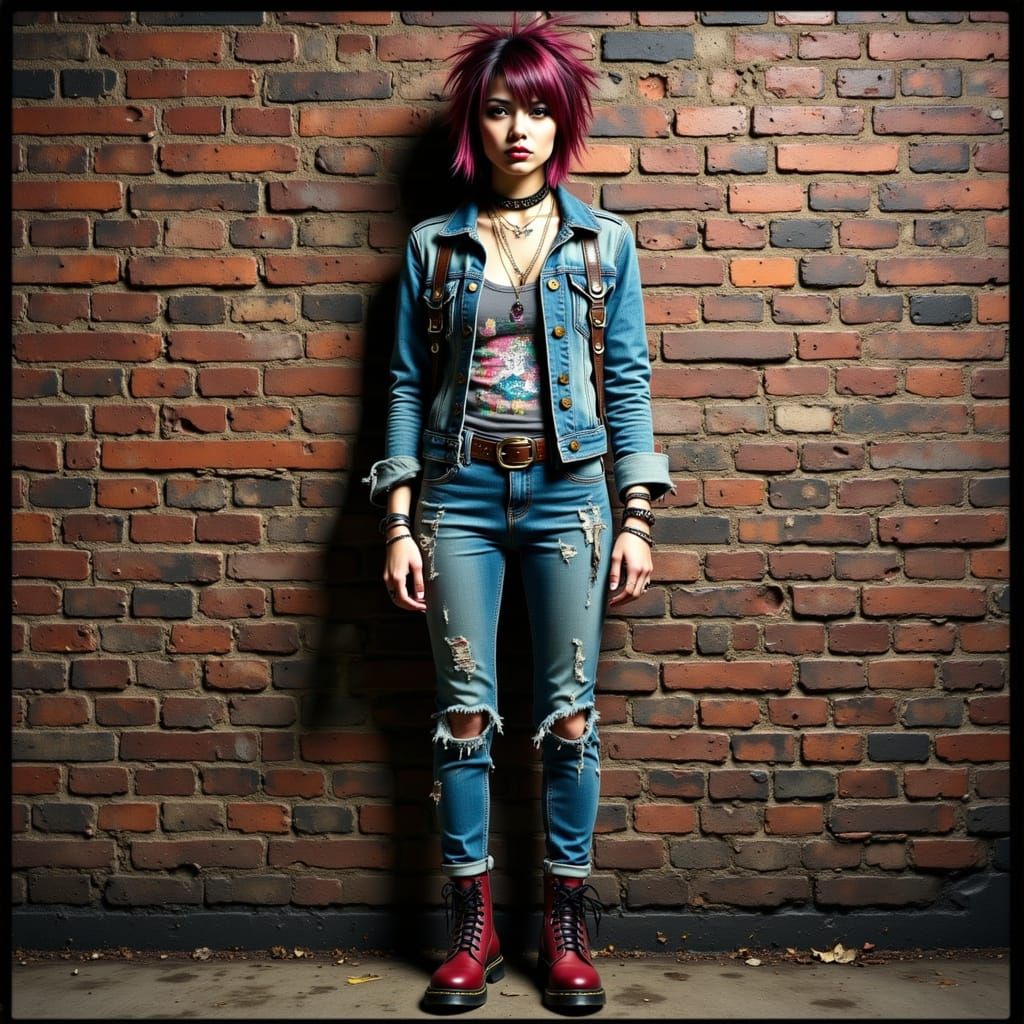 Aggressive Punk Girl in Skinhead Style