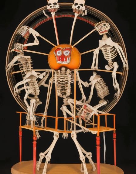 Macabre Electromechanical Machine with Demons in Pop Art