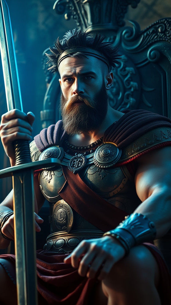 Roman Gladiator King of Swords in Cinematic Style