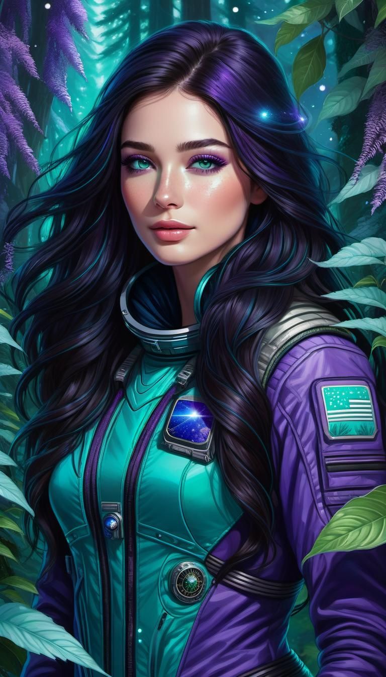 Astronaut Girl Lost on Alien Planet in Forest