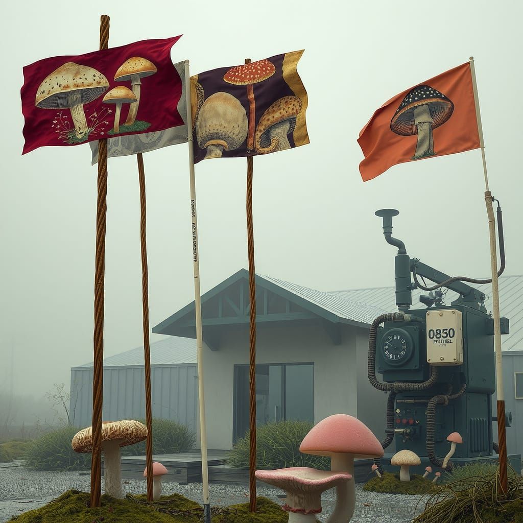 Ethereal Futurism in Hyperreal Mushrooms and Industrial Deca...