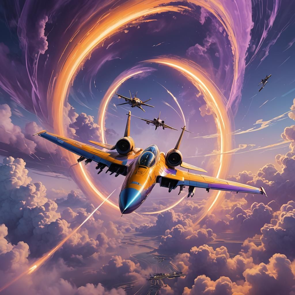 Fighter Plane Soaring Through Vortex: Digital Matte Painting