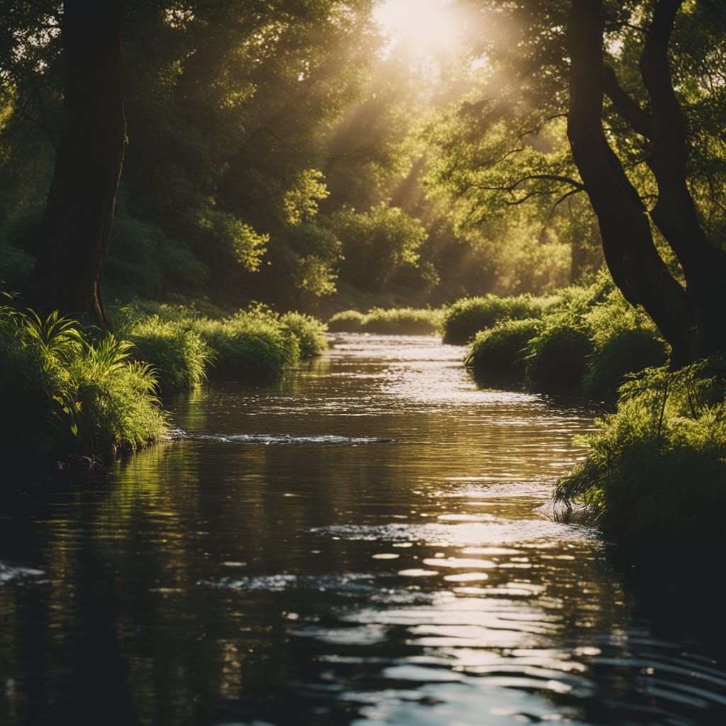 Realistic Forest River at Golden Hour