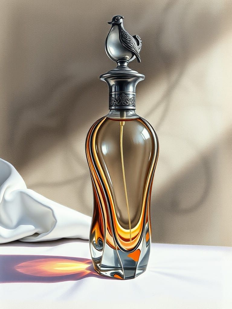 Hyperrealistic Art Deco Perfume Bottle Still Life