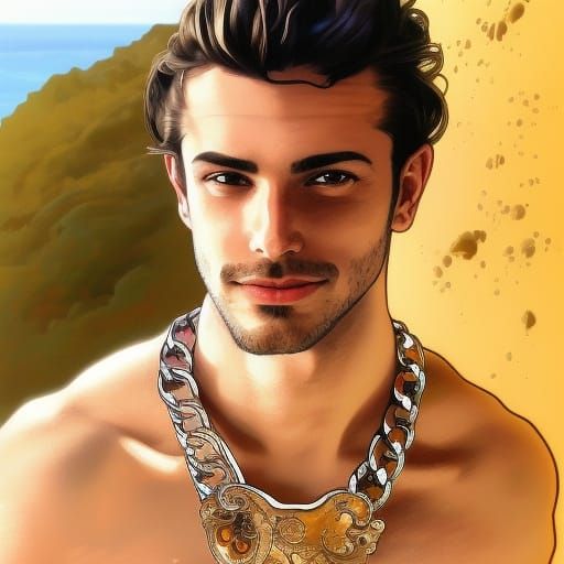 Handsome Italian Man Portrait on Beach