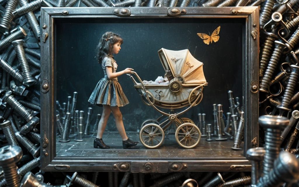 Child with Pram, #Modifier Monday - Screws/Nails.🔩