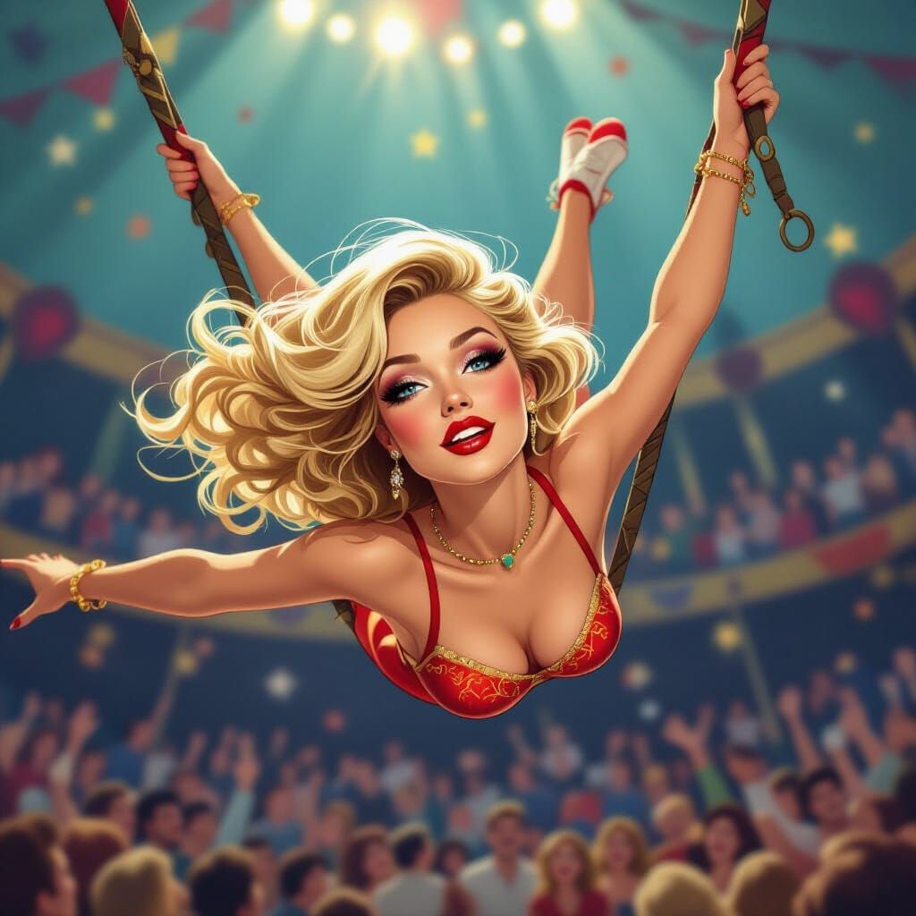 Bombshell Trapeze Artist in Art Nouveau Style