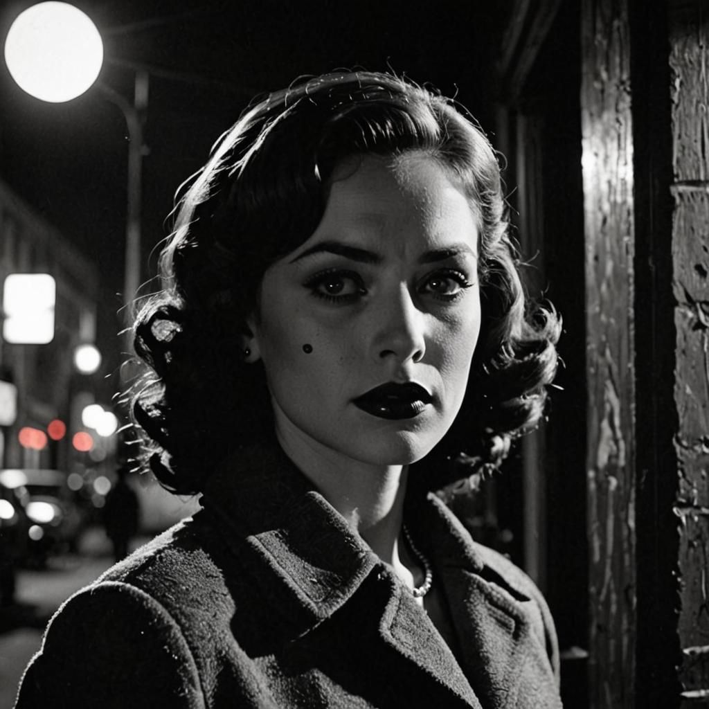 High-Contrast Femme Fatale in Film Noir Style