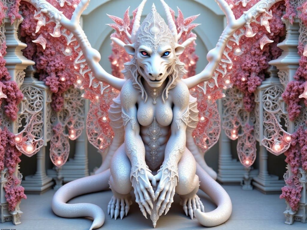 Glowing Gargoyle Statue in Ethereal Light