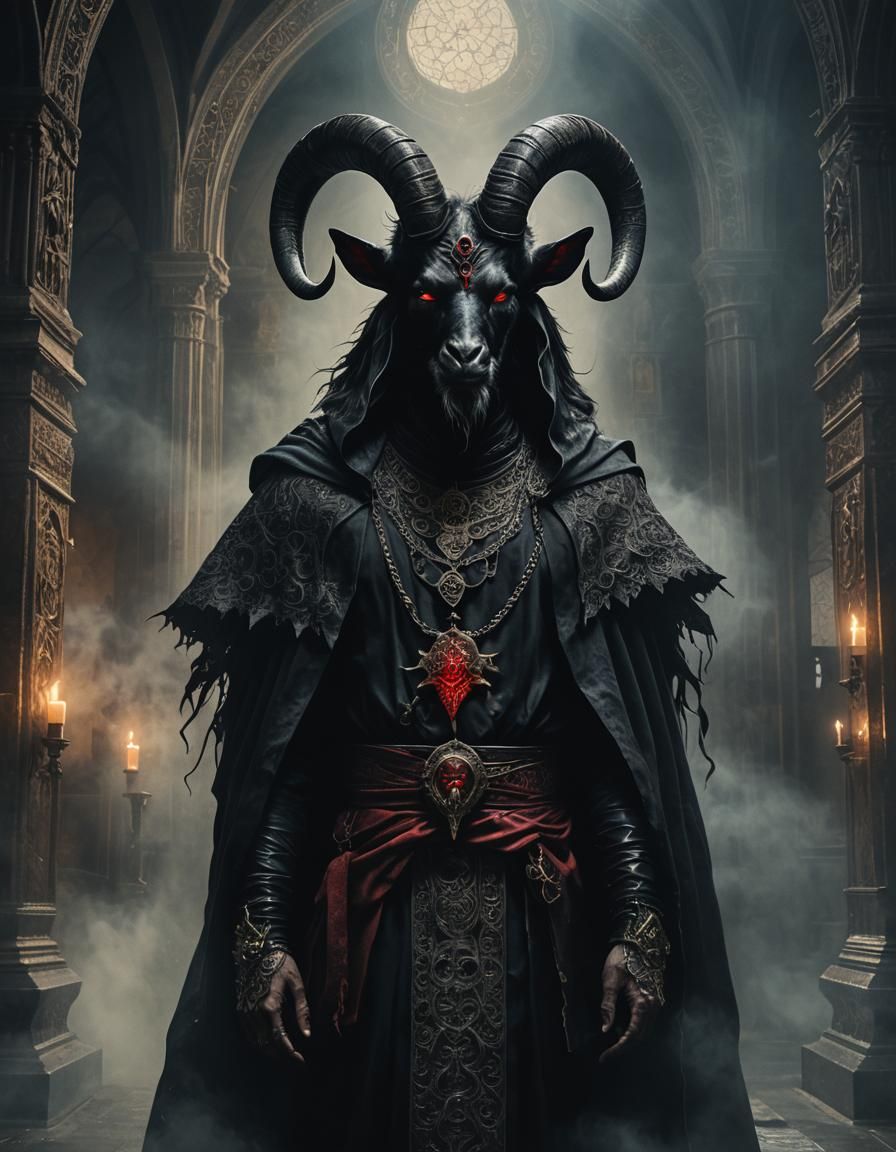 Goat-Headed Baphomet Monk Portrait in Dark Fantasy Style
