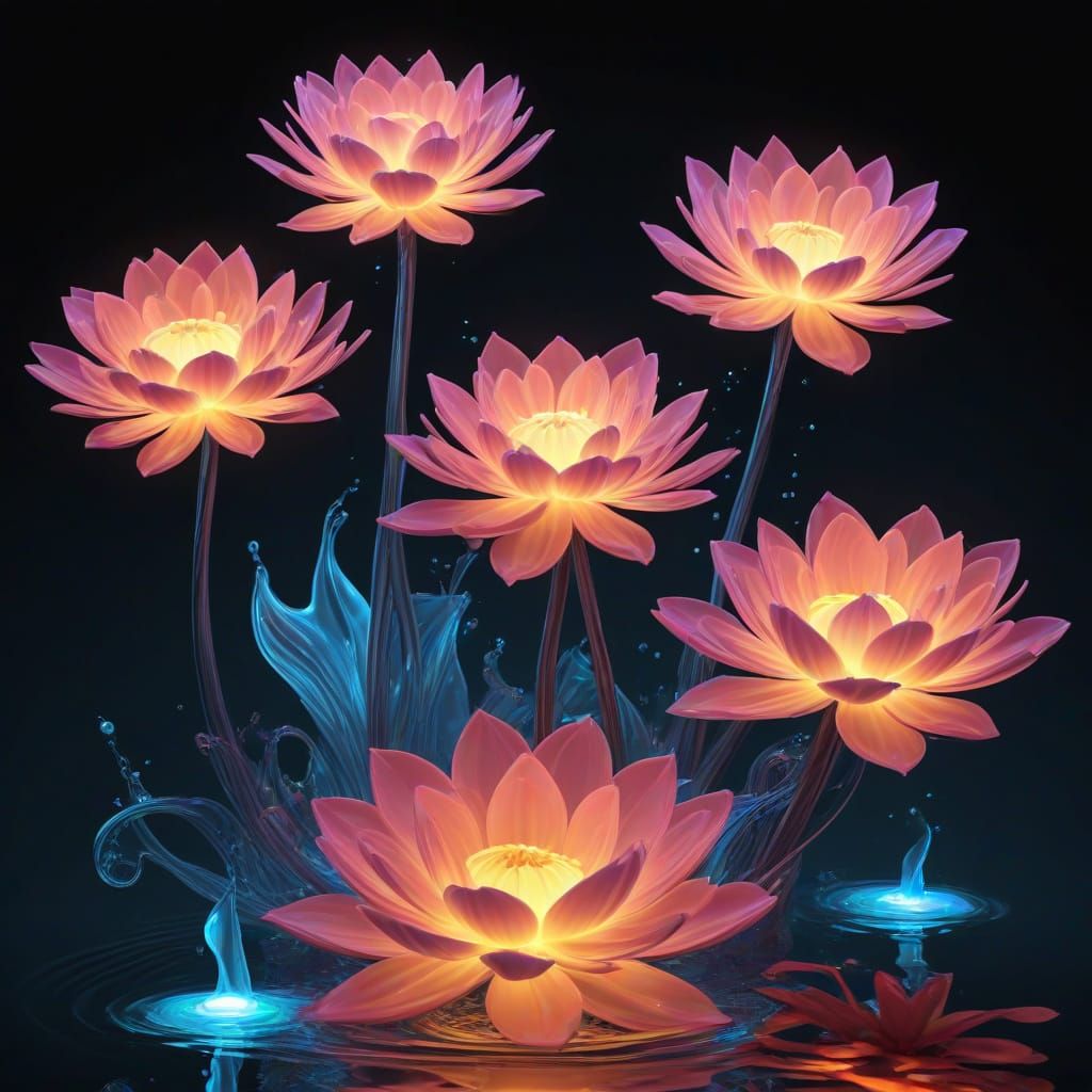Futuristic Glow Blooms in Water