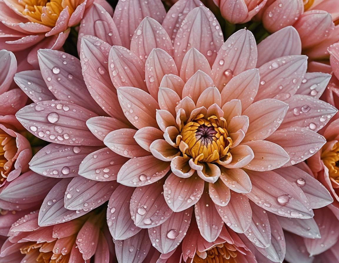 Macro Photograph of Blooming Flower with Dewdrops