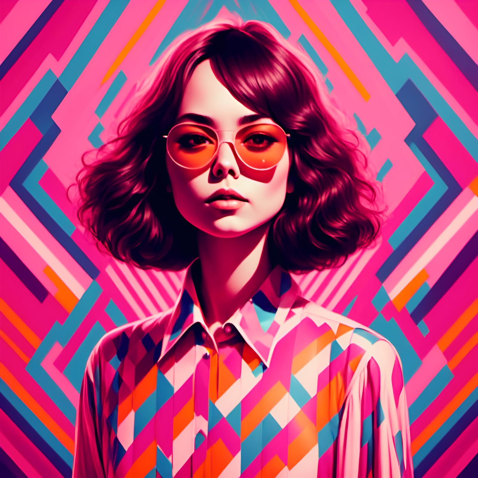 Gorgeous Woman in 70s Pop Art Style