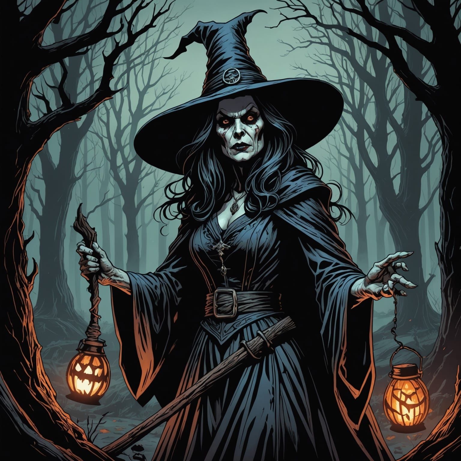 Horror Witch in Comic Book Art Style