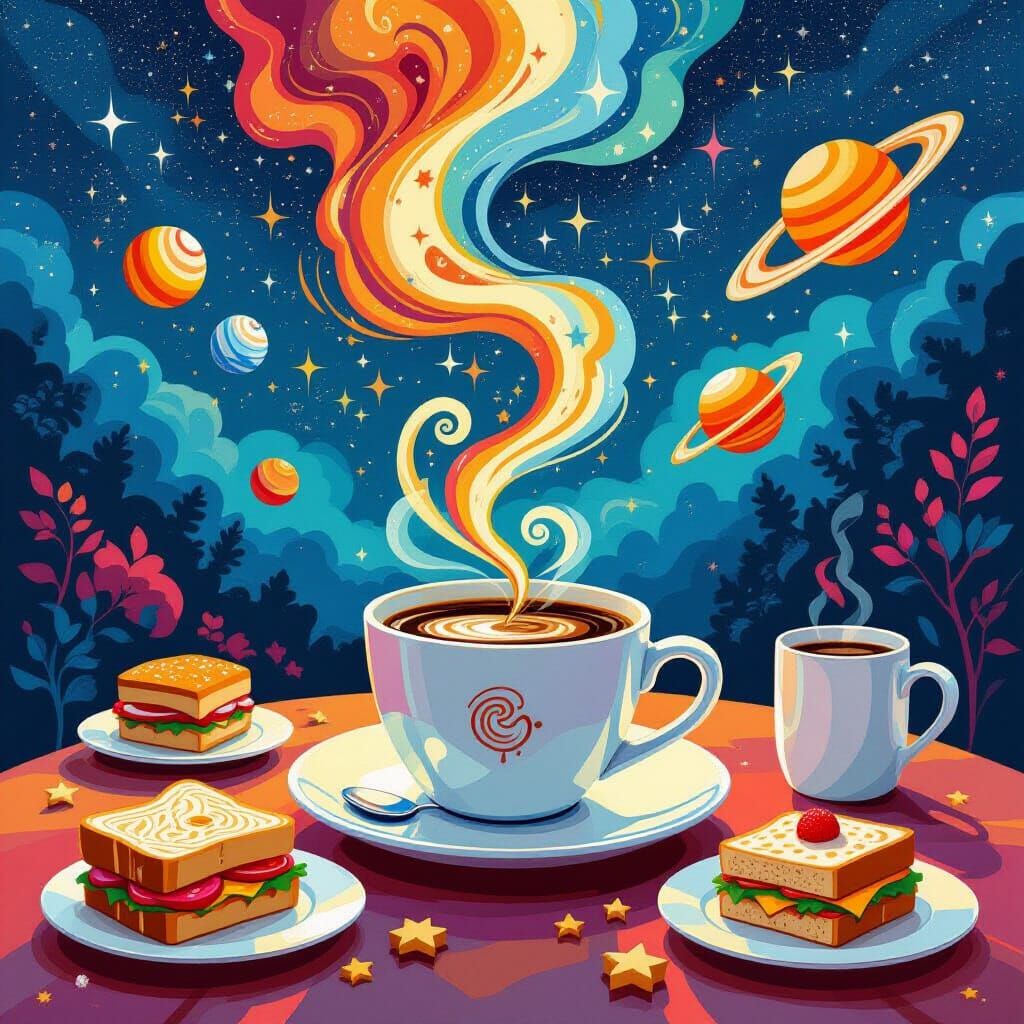 Fractal Coffee & Levitating Breakfast in Painterly-Abstract ...