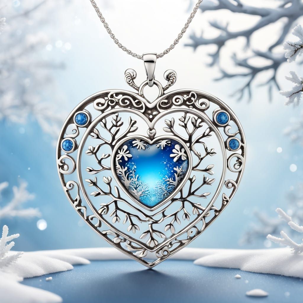 Whimsical Heart Pendant amidst Winter Wonderland