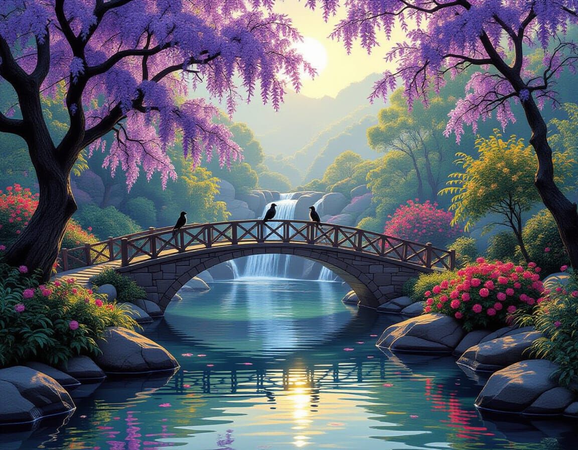 Dazzling Jacaranda Waterfall Collage in Radiant Light