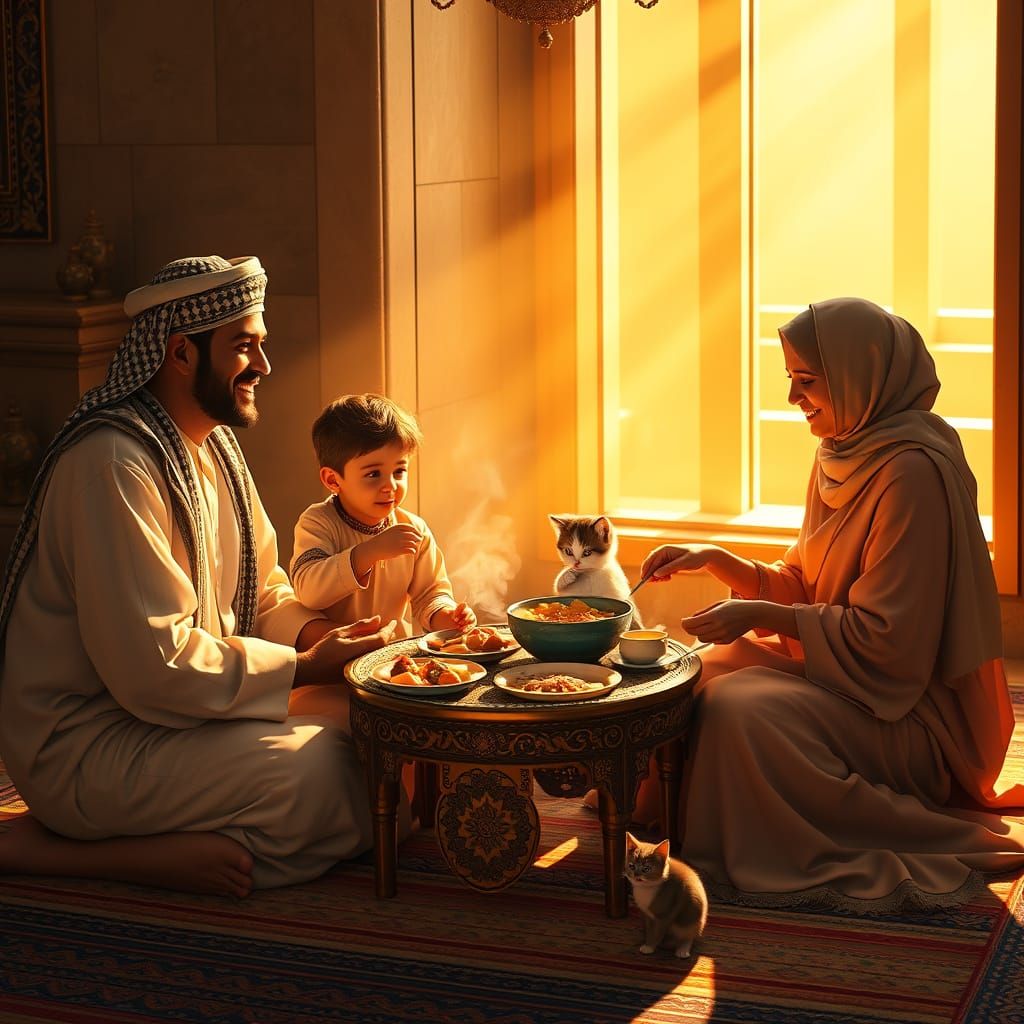 Middle Eastern Family Scene in Warm Golden Light
