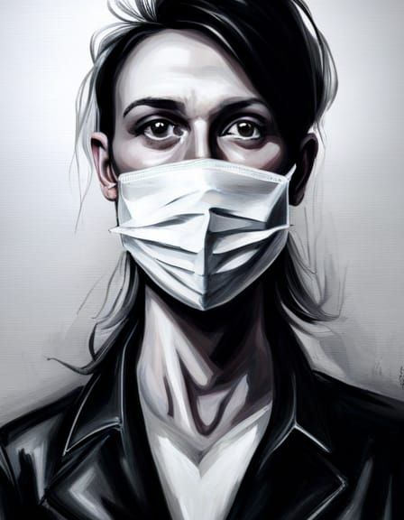 Black and White Painting of a Gagged Person