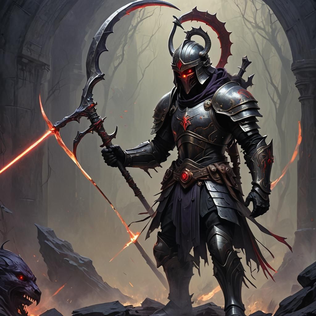 Dark Fantasy Warrior with Glowing Red Eyes