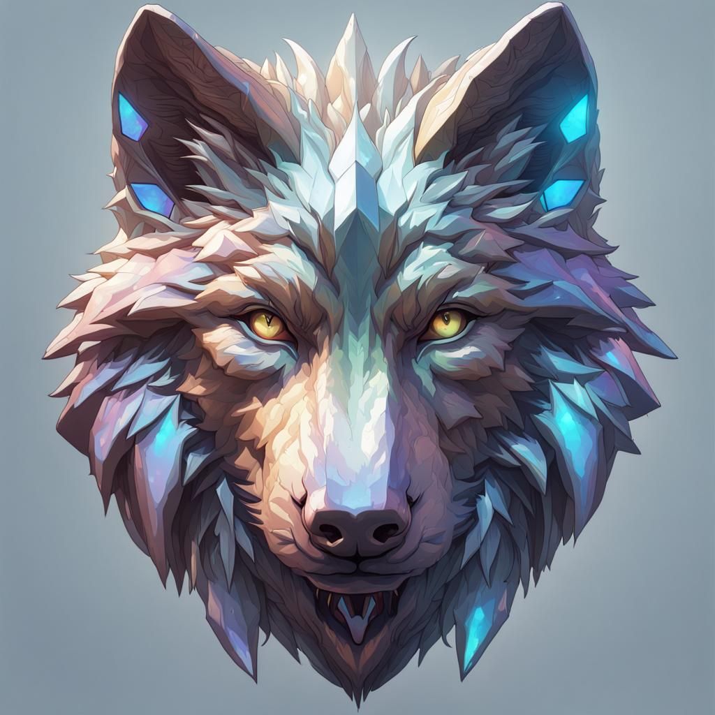 Holographic Wolf Portrait in Hyperdetailed Style