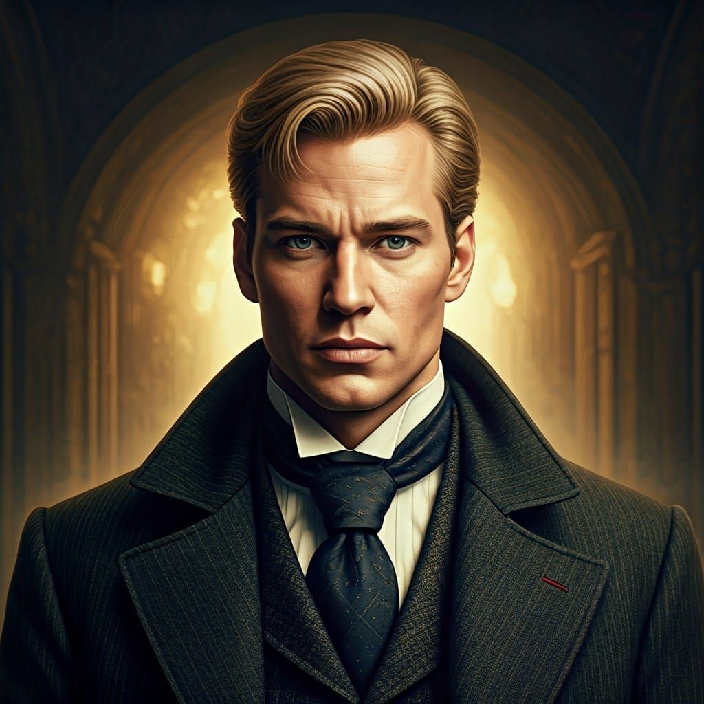 Chiseled Sherlock Holmes in Golden Victorian Splendor