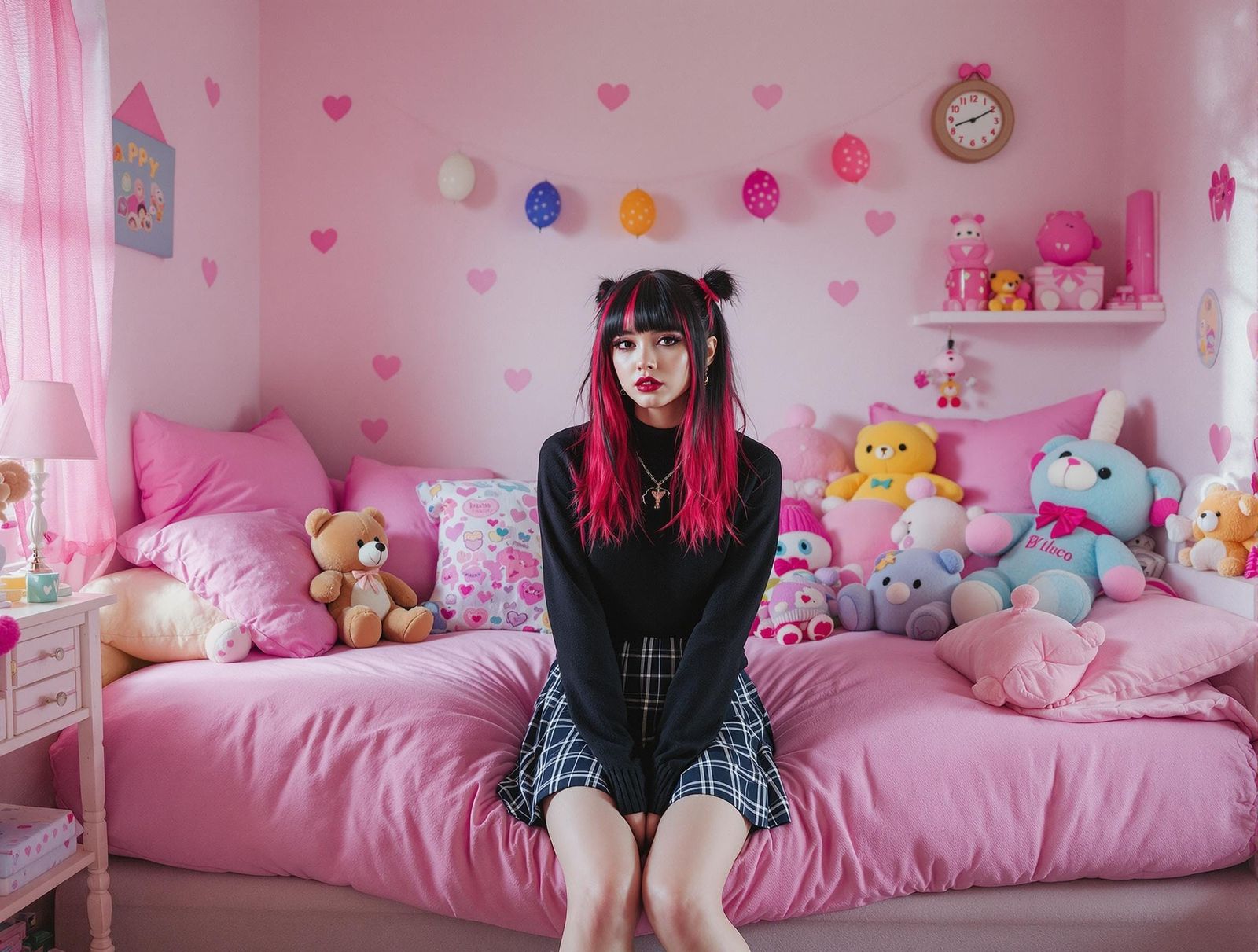 Goth Woman in Kawaii Room, Stylized Photograph