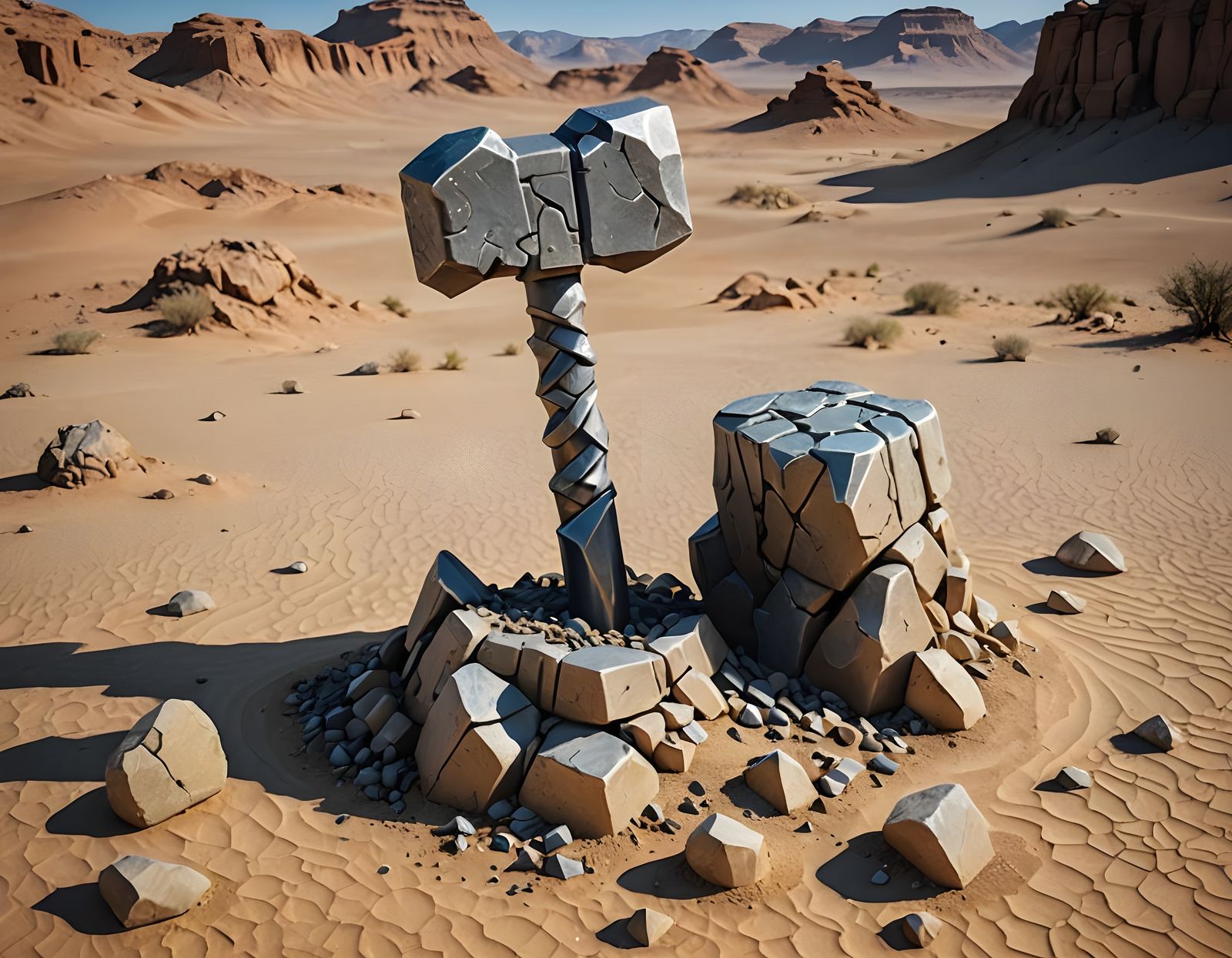 Stone Elemental with Hammer in Desert