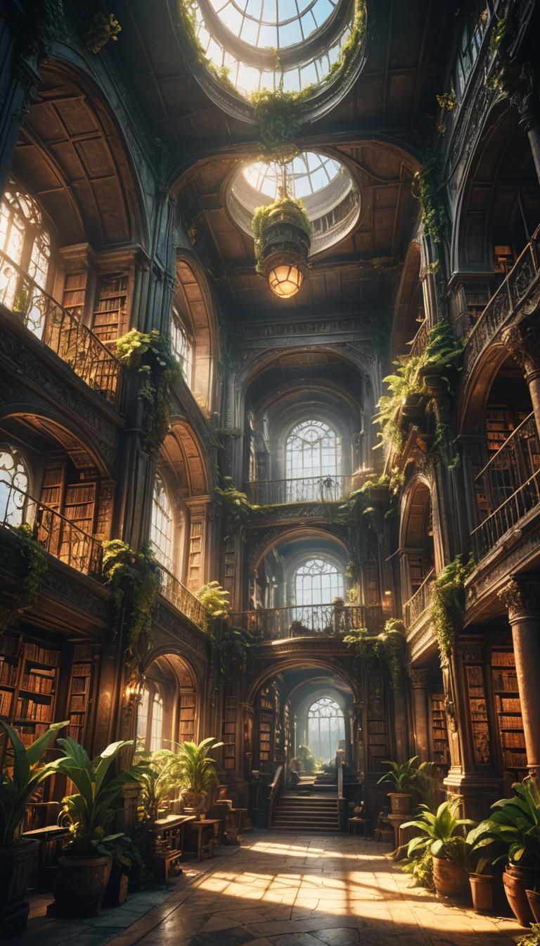 Epic Sunbeam-Lit Ancient Library in Wizard's Tower