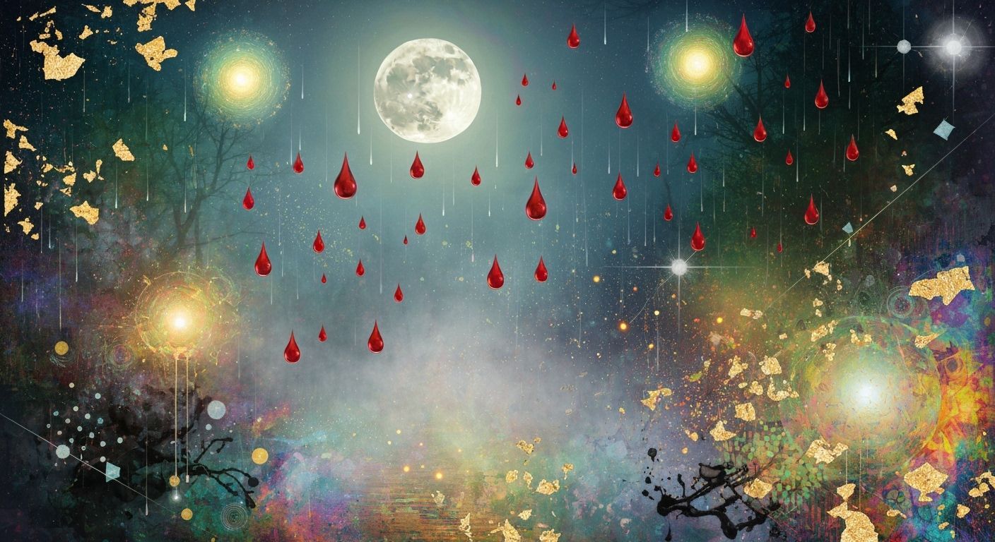 Dreamy Moonlit Forest with Scarlet Raindrops