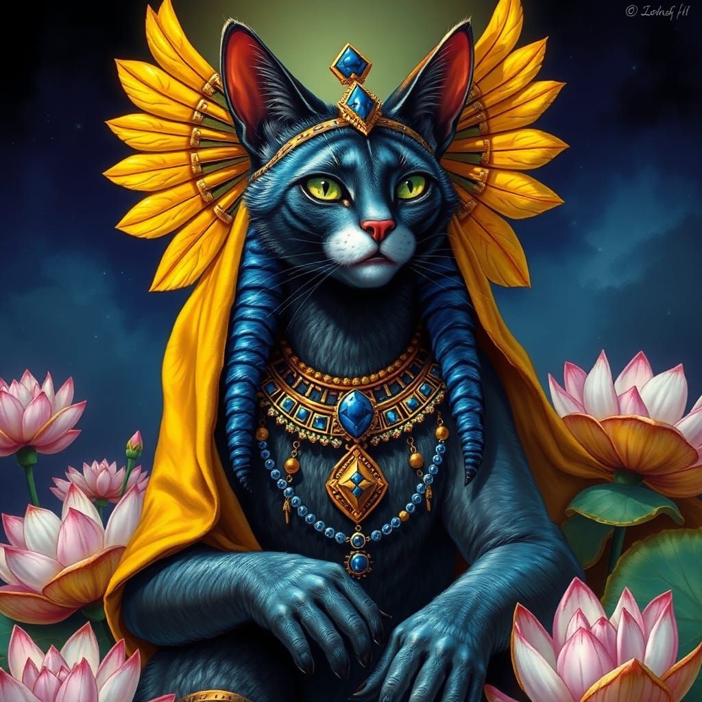 Egyptian Cat Goddess Bast in Dreamlike Style