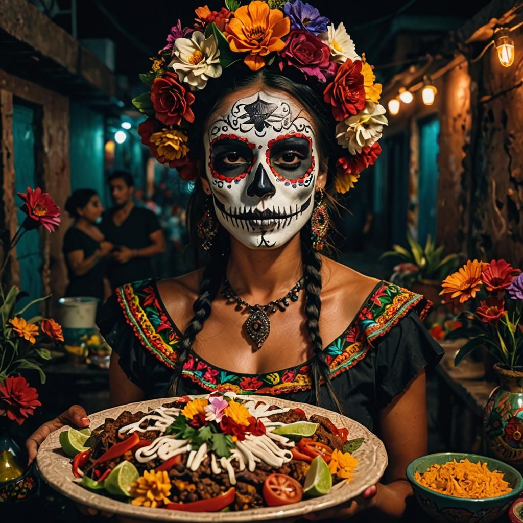 Day of the Dead Portrait with Mexican Feast
