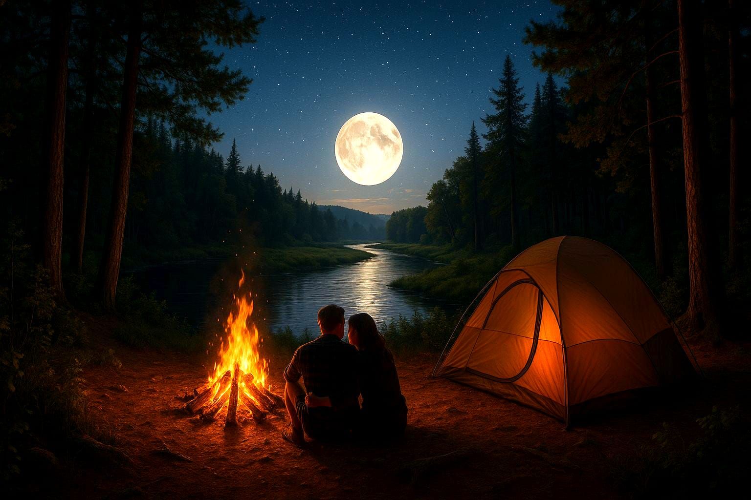 Cozy Campfire Scene on Summer Evening