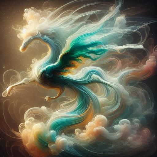 Majestic Fire Horse in Clouds: Soft Focus Illustration