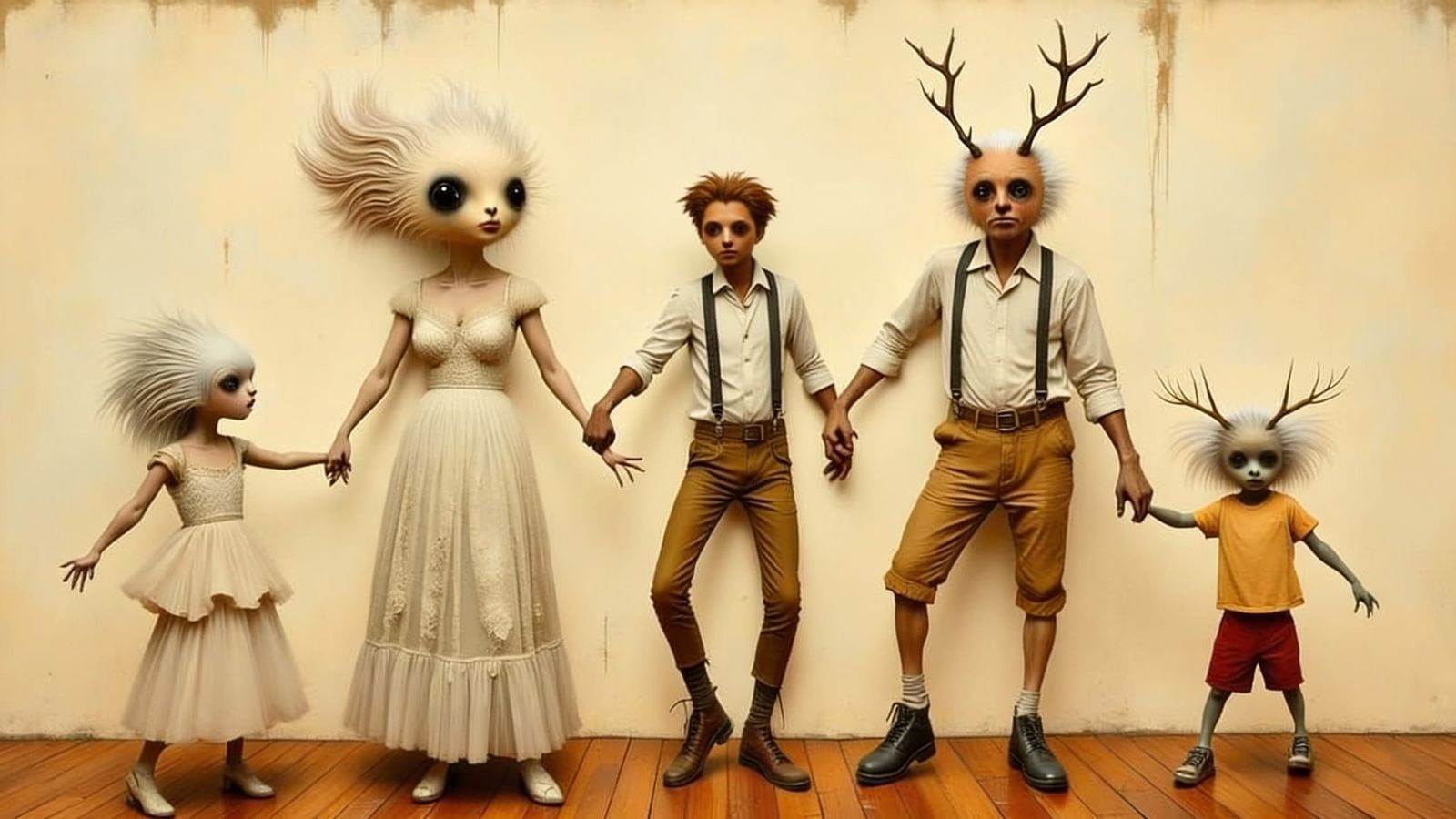 Whimsical Surreal Dance of Eccentric Figures