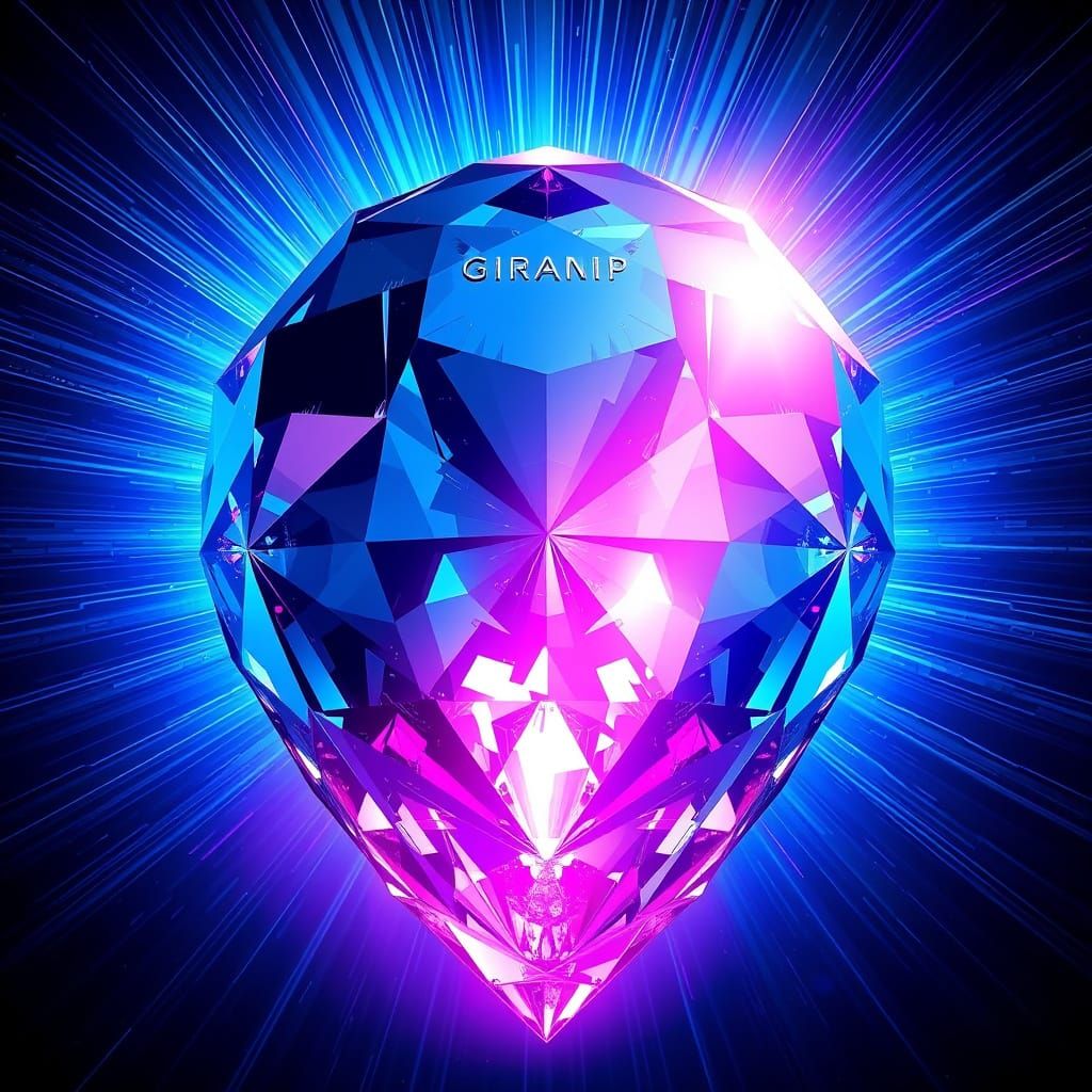 Gigantic Shiny Crystal Radiating Light in Futuristic Style