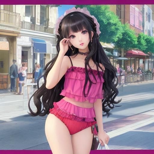 Anime Portrait of a Beautiful Young Woman in Park