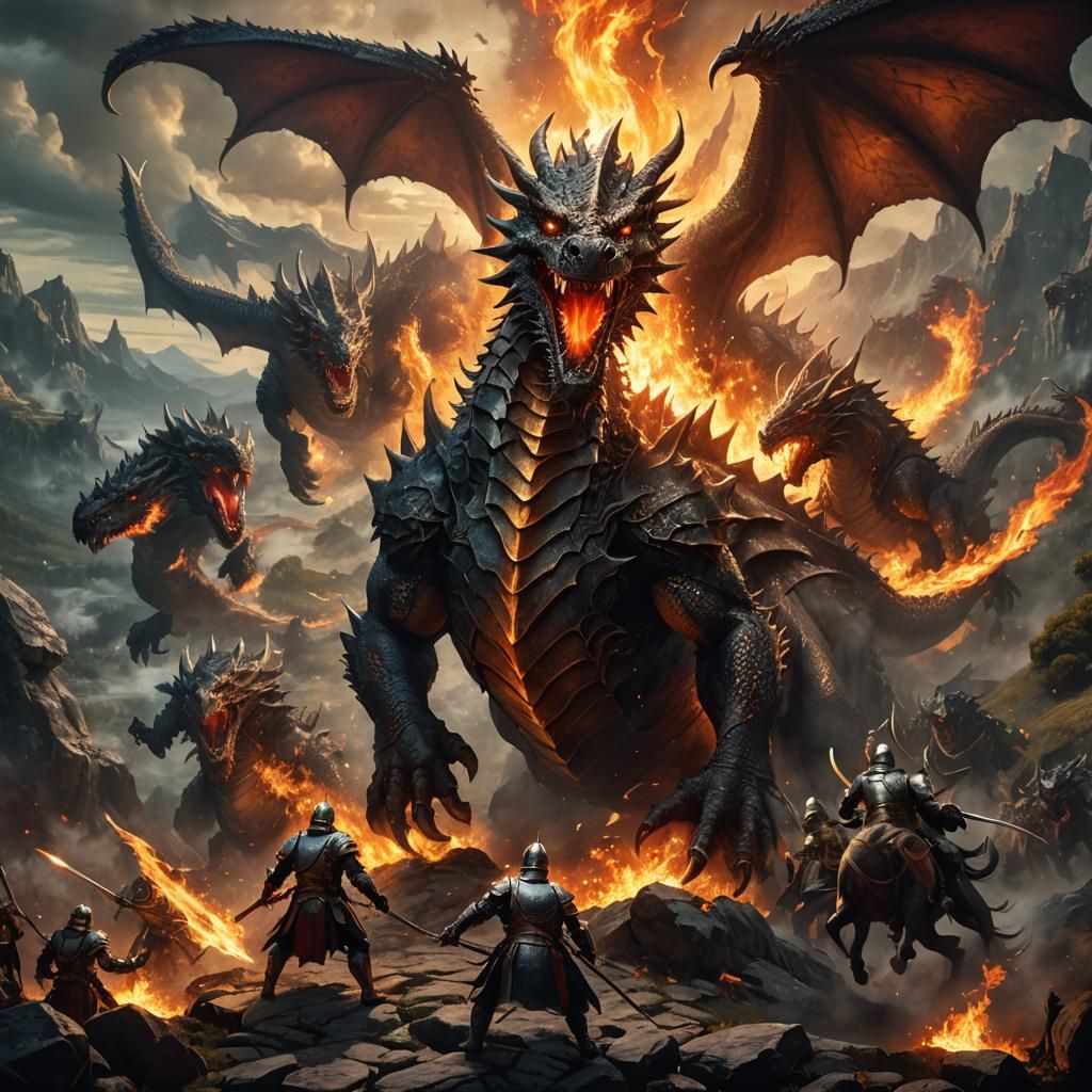 Epic Dragon Versus Knights Battle Scene