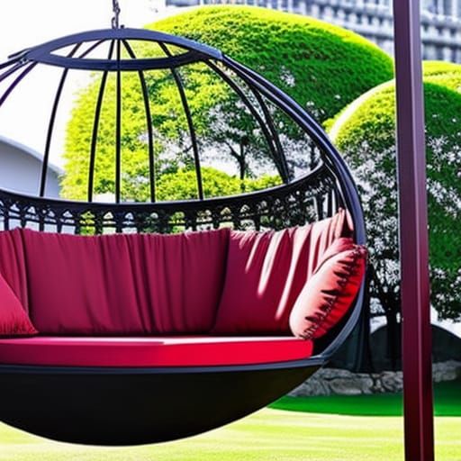 Crimson red and black Gothic Round Swing Bed with Pergola Roof and Planters& gothic vibes& ethereal vibes& magical vibes...